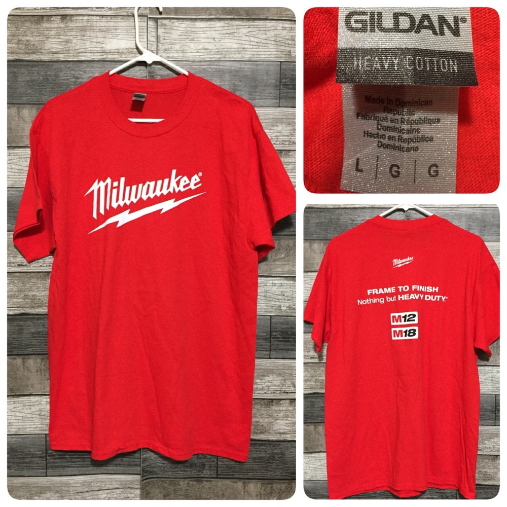 Gildan Milwaukee Tools T Shirt Men’s L Red Short Sleeve Frame To Finish